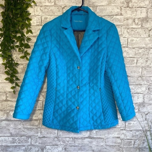 Calvin Klein Quilted Women's Diamond‎ Pattern Blue Jacket Size Large - Picture 1 of 9